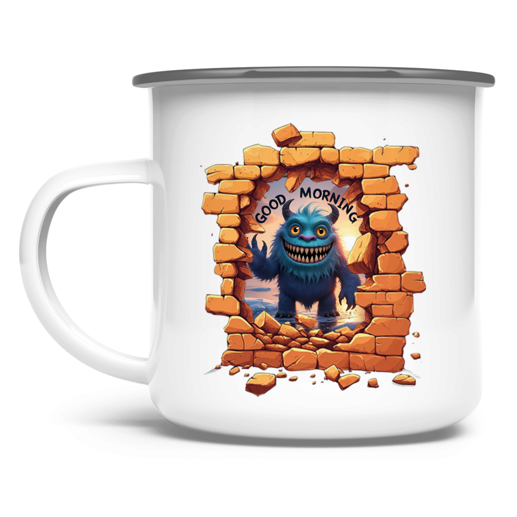 Emaille Tasse Stonebreak-Monster-Good-Morning