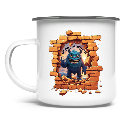Emaille Tasse Stonebreak-Monster-Good-Morning