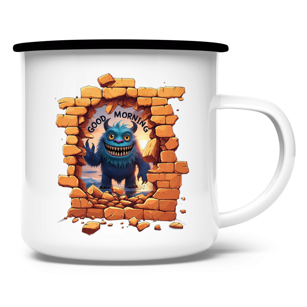 Emaille Tasse Stonebreak-Monster-Good-Morning