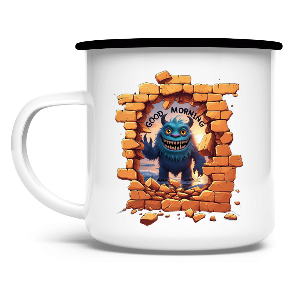 Emaille Tasse Stonebreak-Monster-Good-Morning
