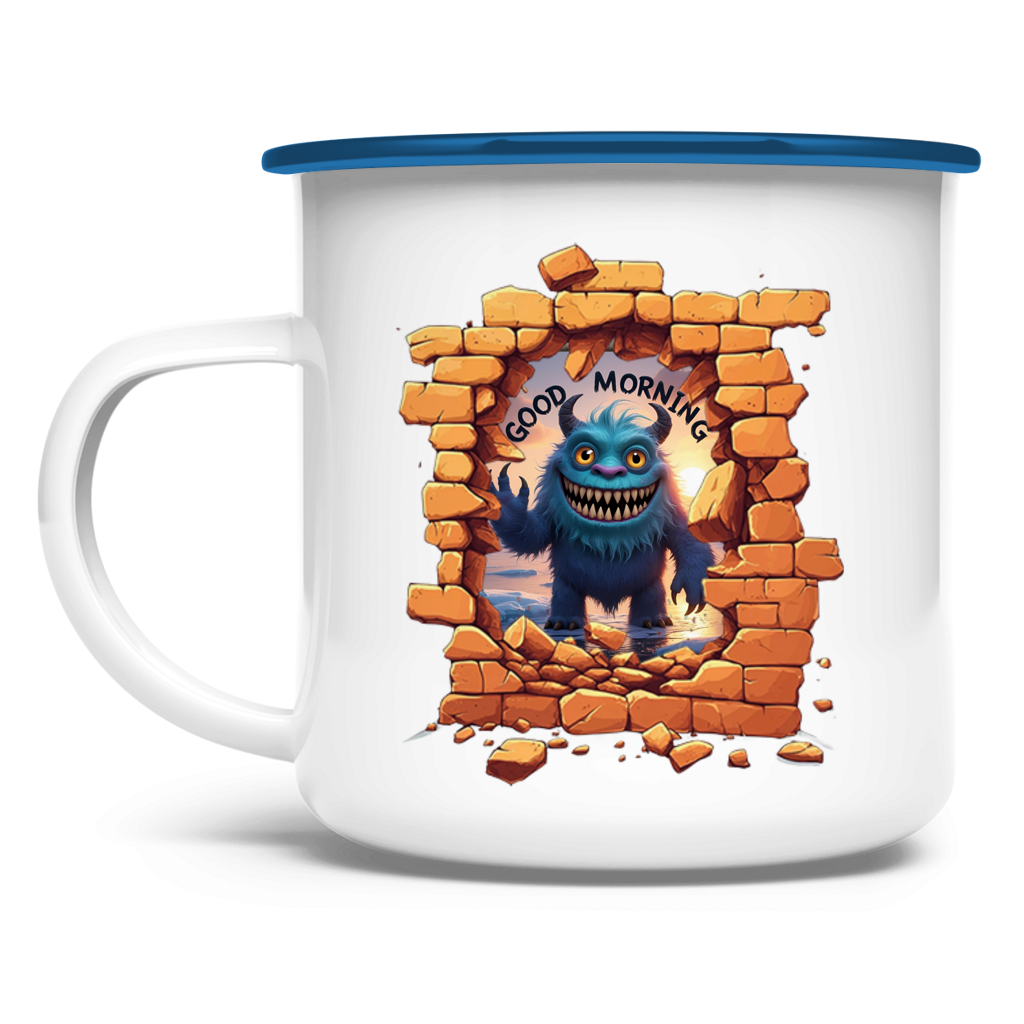 Emaille Tasse Stonebreak-Monster-Good-Morning