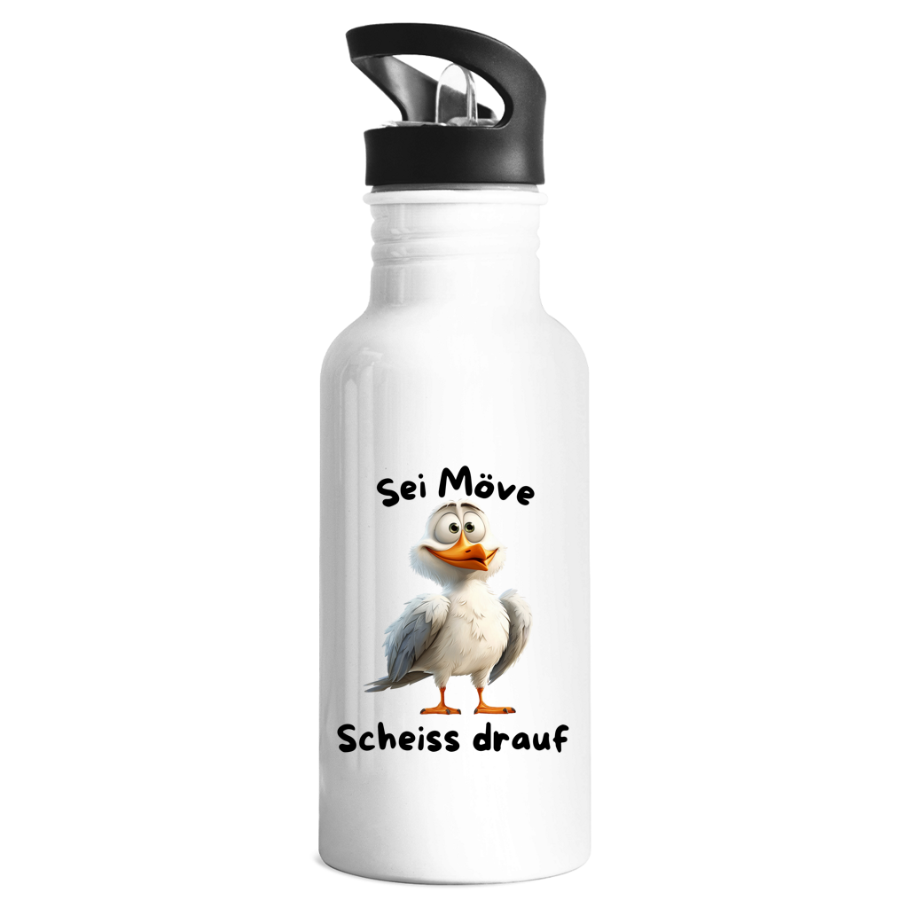 Bouteille d'eau en acier inoxydable Möve avec motif : Je m'en fous