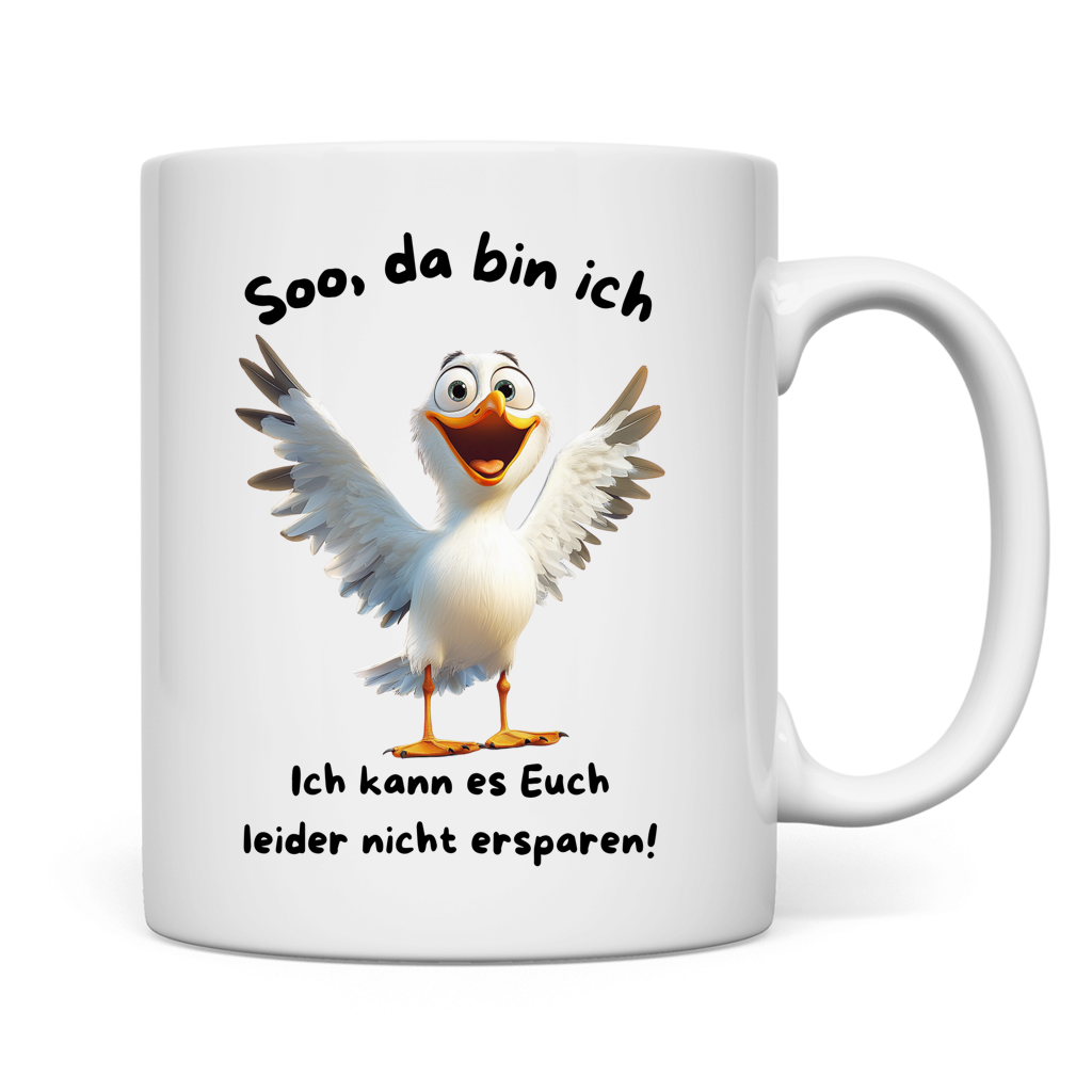 Tasse Möve mit Motiv: da bin ich
