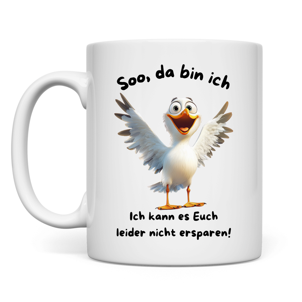 Tasse Möve mit Motiv: da bin ich