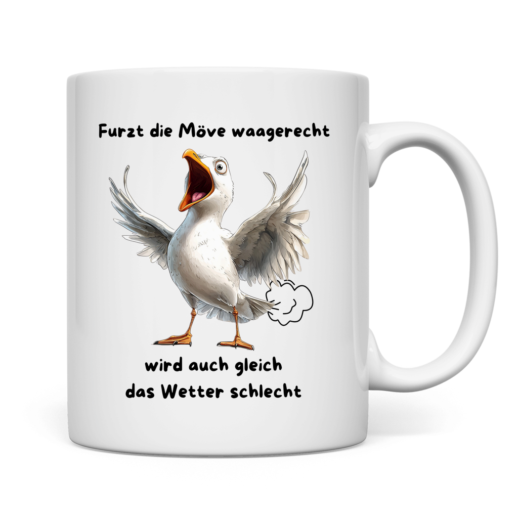 Tasse Möve mit Motiv: furzt die Möve