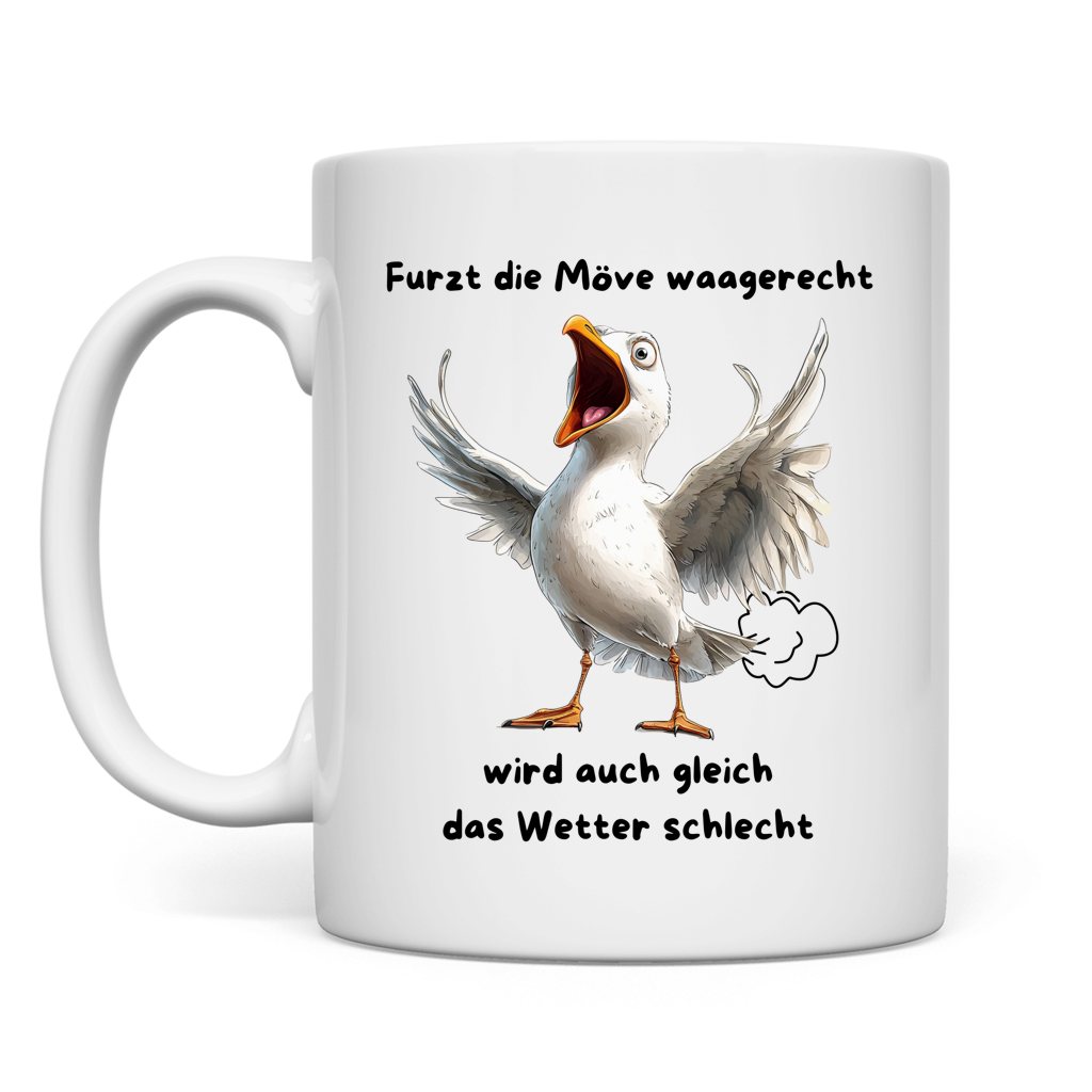 Tasse Möve mit Motiv: furzt die Möve