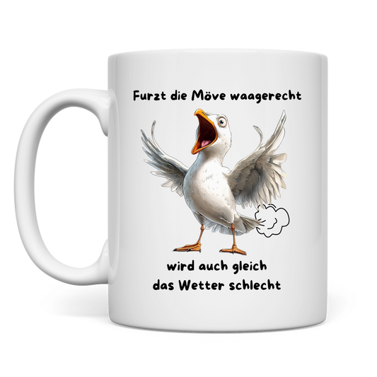 Tasse Möve mit Motiv: furzt die Möve