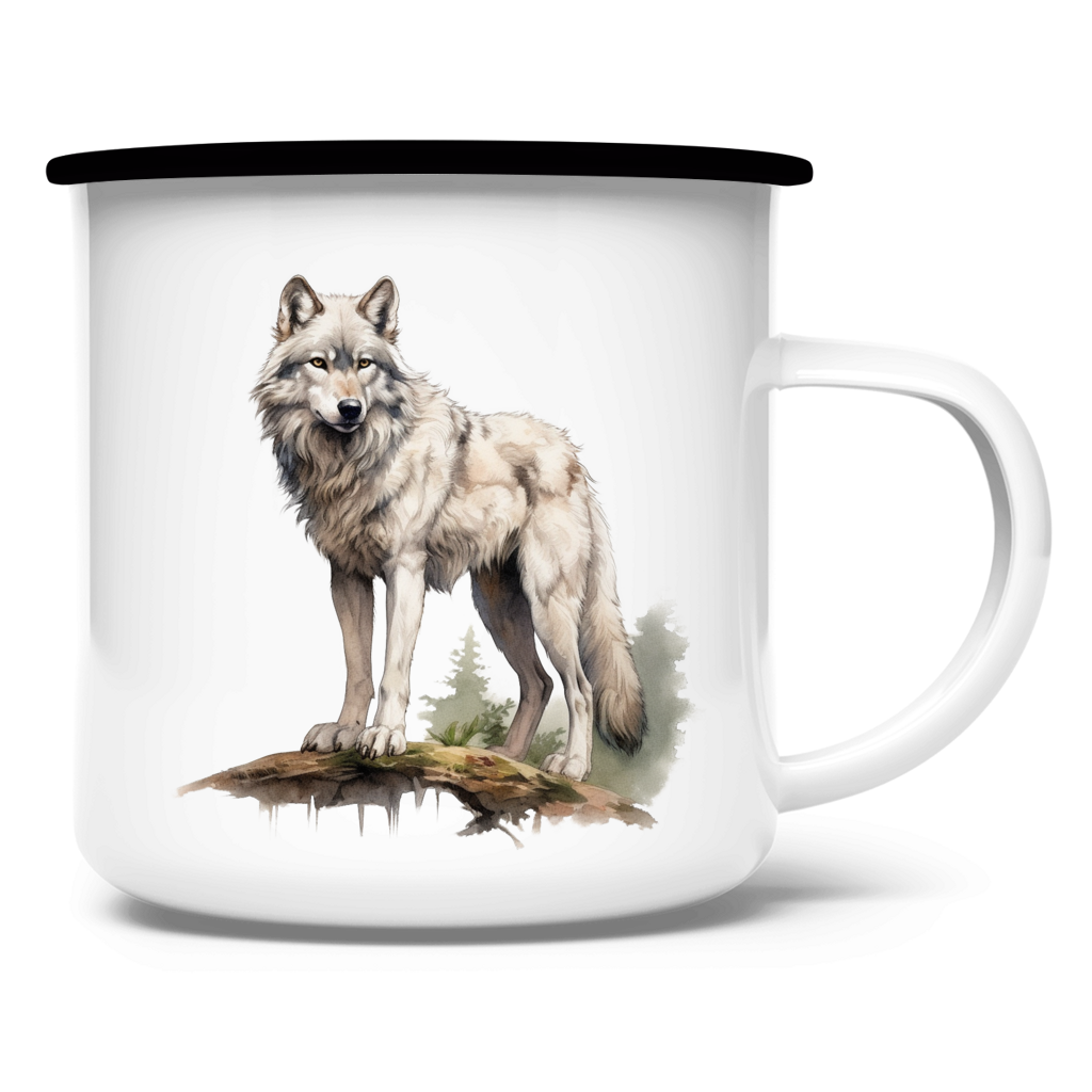 Emaille Tasse Wolf mit Motiv: Wolf2