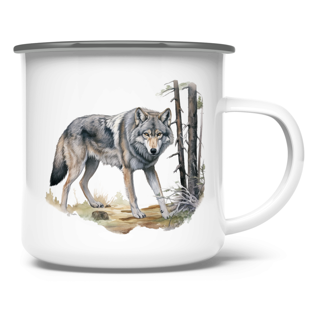 Emaille Tasse Wolf mit Motiv: Wolf3