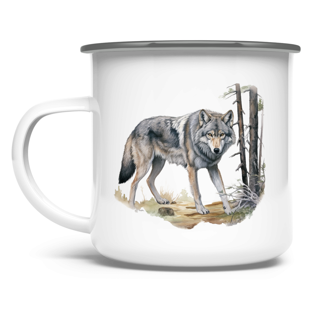 Emaille Tasse Wolf mit Motiv: Wolf3