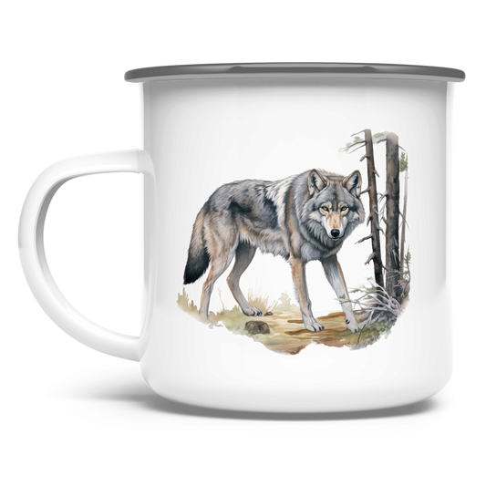 Emaille Tasse Wolf mit Motiv: Wolf3