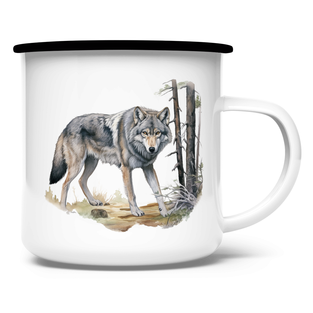 Emaille Tasse Wolf mit Motiv: Wolf3