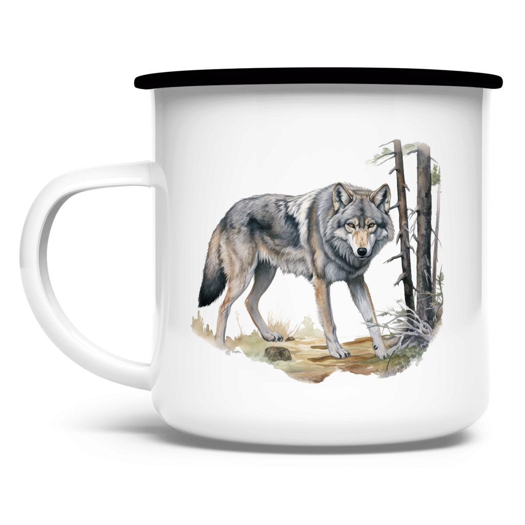 Emaille Tasse Wolf mit Motiv: Wolf3