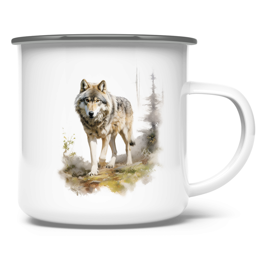Emaille Tasse Wolf mit Motiv: Wolf4