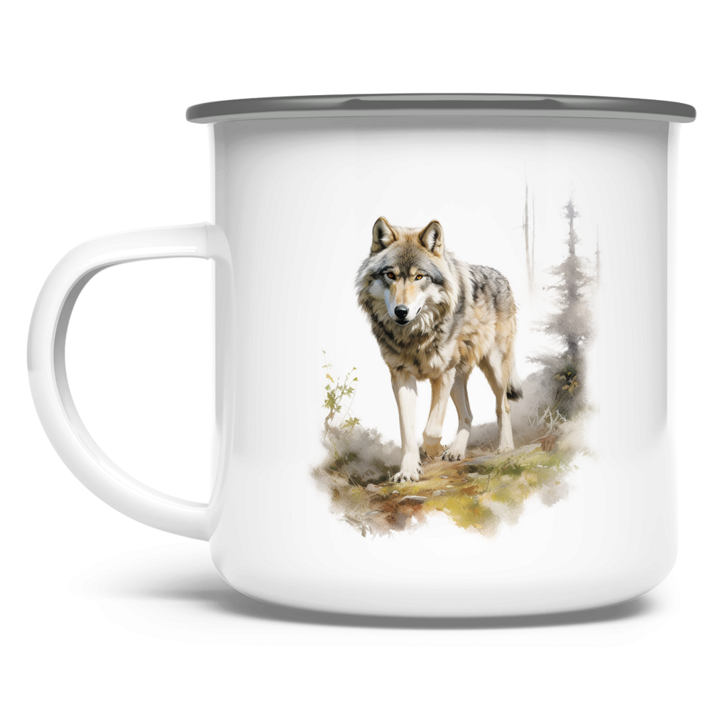 Emaille Tasse Wolf mit Motiv: Wolf4