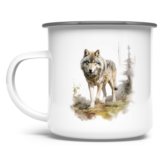 Emaille Tasse Wolf mit Motiv: Wolf4
