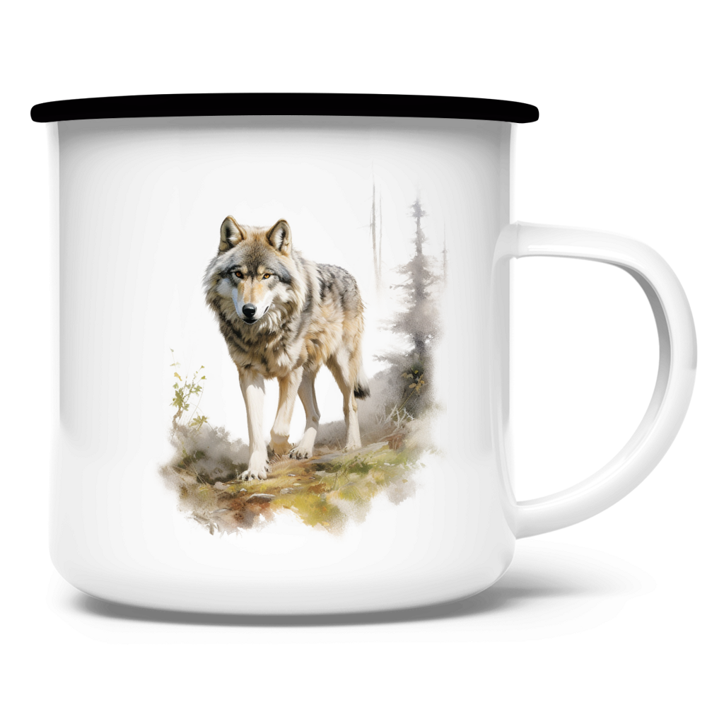 Emaille Tasse Wolf mit Motiv: Wolf4