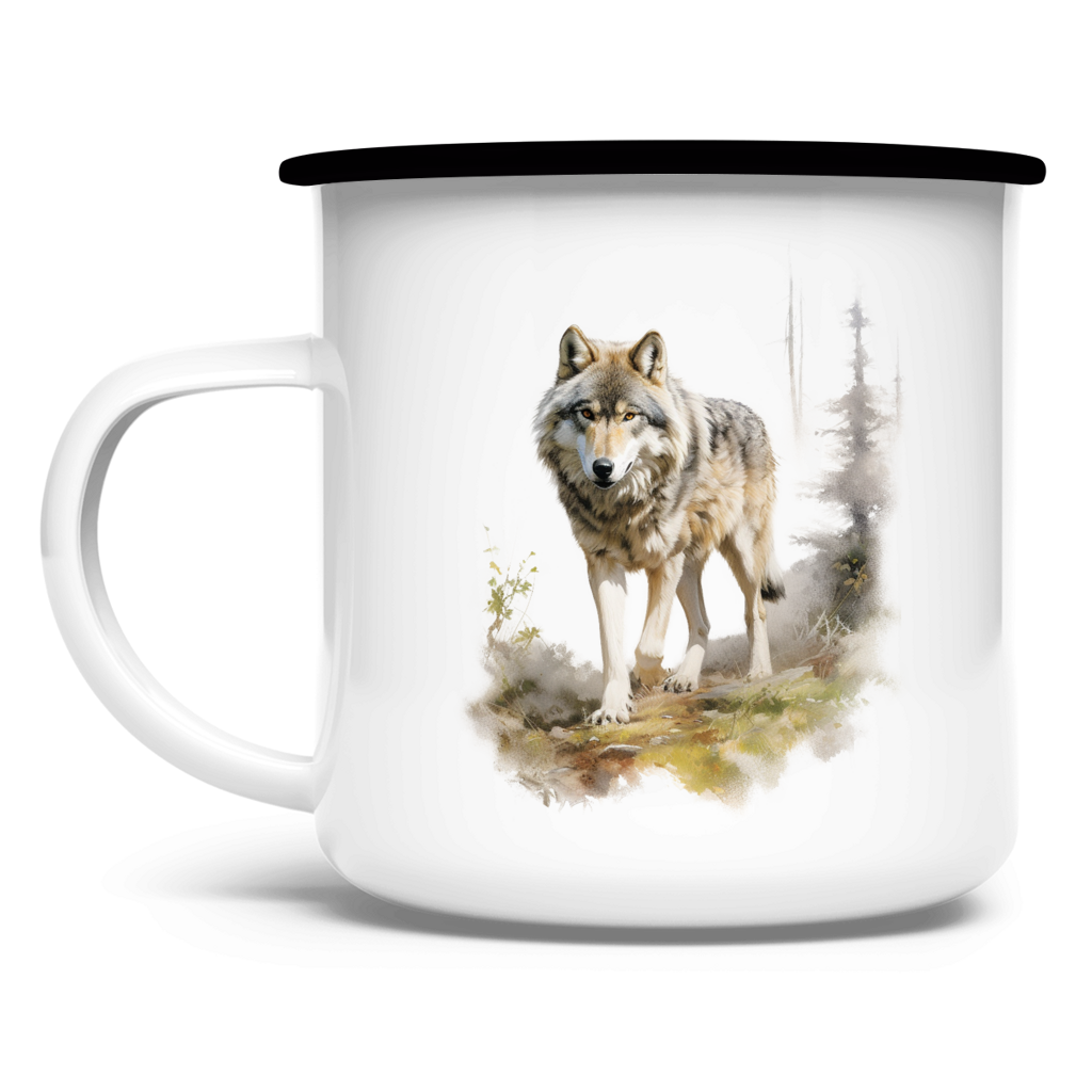 Emaille Tasse Wolf mit Motiv: Wolf4