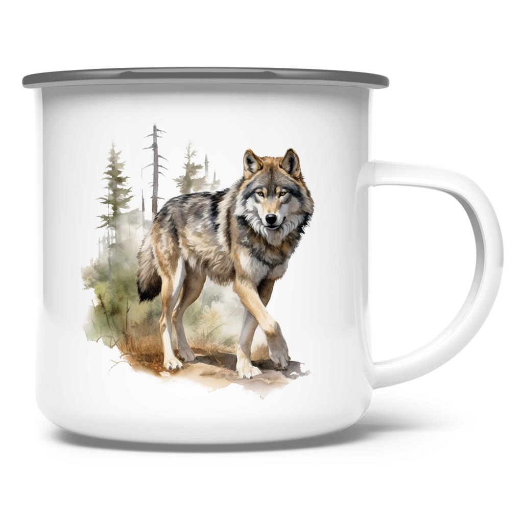 Emaille Tasse Wolf mit Motiv: Wolf5