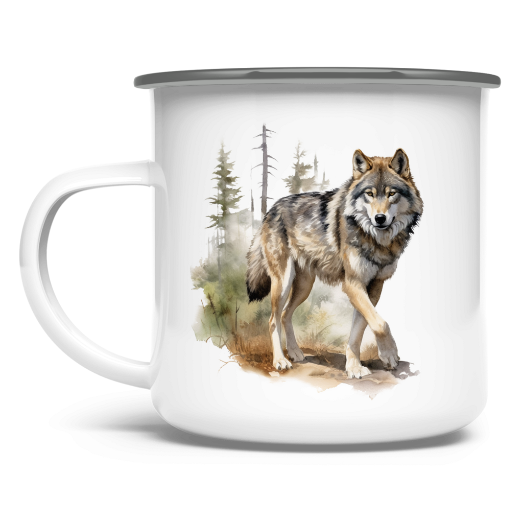 Emaille Tasse Wolf mit Motiv: Wolf5