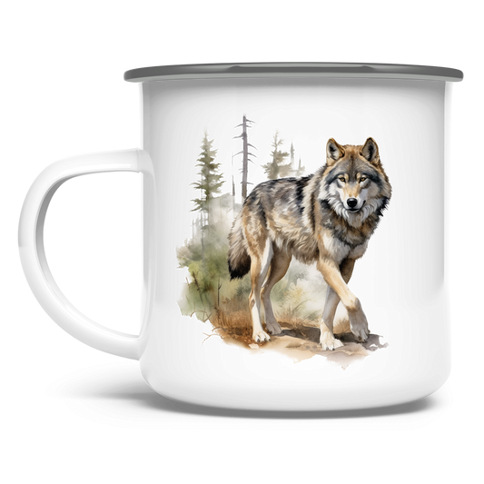 Emaille Tasse Wolf mit Motiv: Wolf5