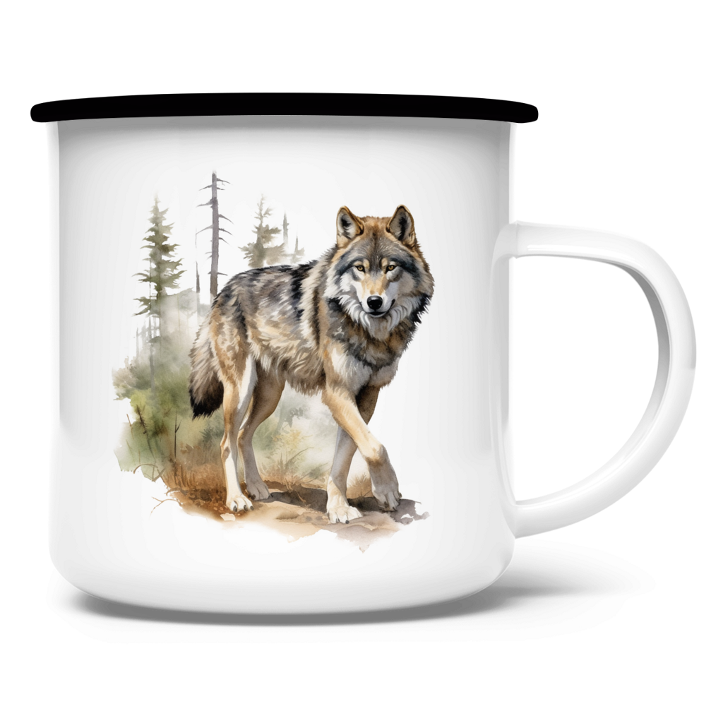 Emaille Tasse Wolf mit Motiv: Wolf5