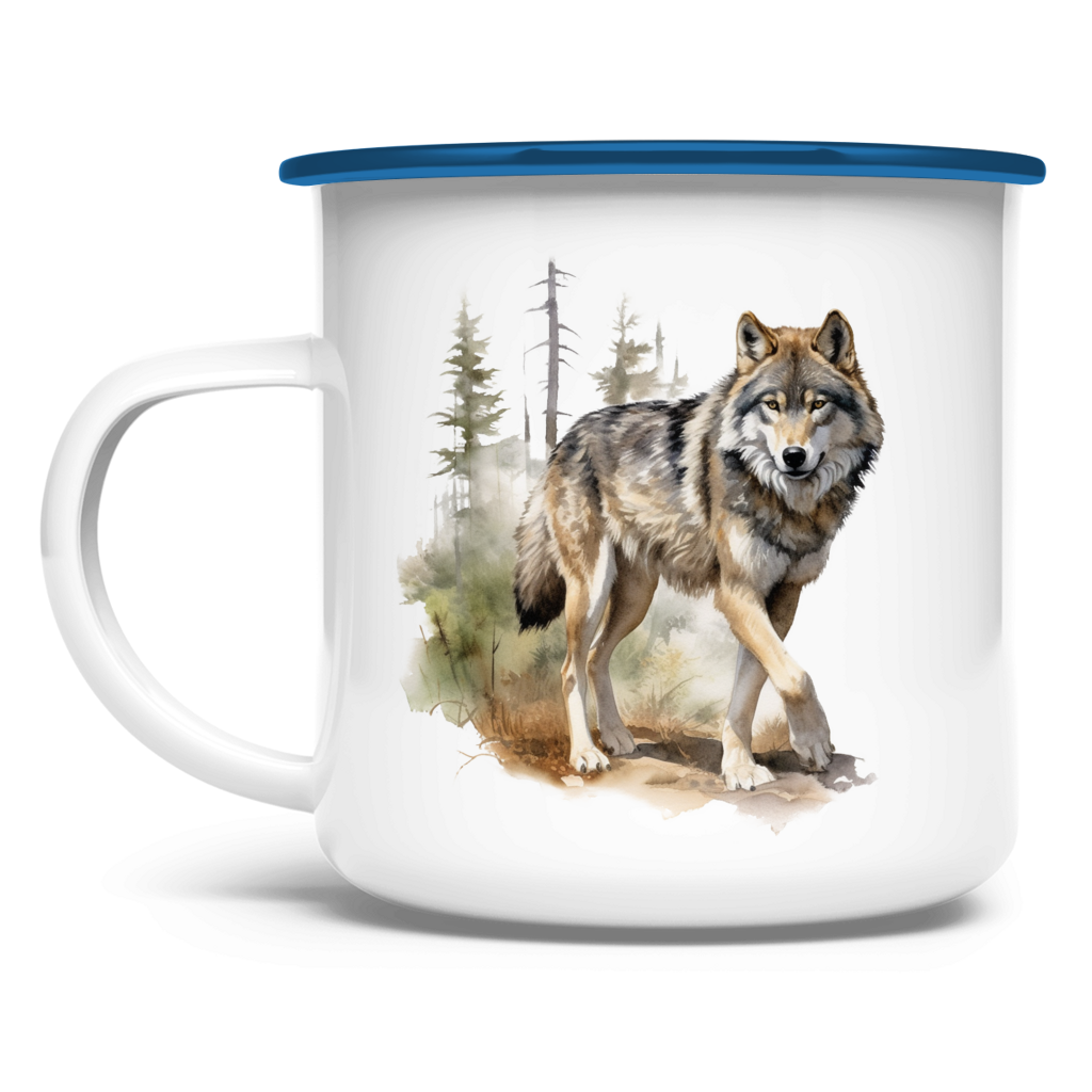 Emaille Tasse Wolf mit Motiv: Wolf5