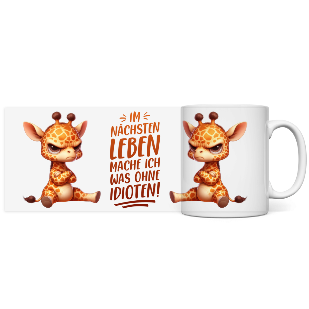 Panorama Tasse Giraffe mit Motiv: ohne Idioten