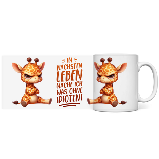 Panorama Tasse Giraffe mit Motiv: ohne Idioten