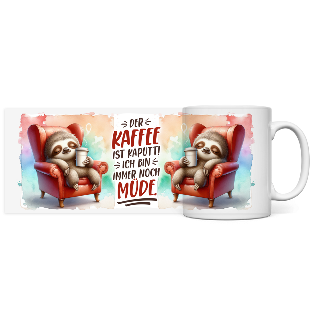 Panorama Tasse Faultier mit Motiv: Kaffee kaputt