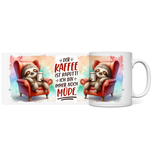 Panorama Tasse Faultier mit Motiv: Kaffee kaputt