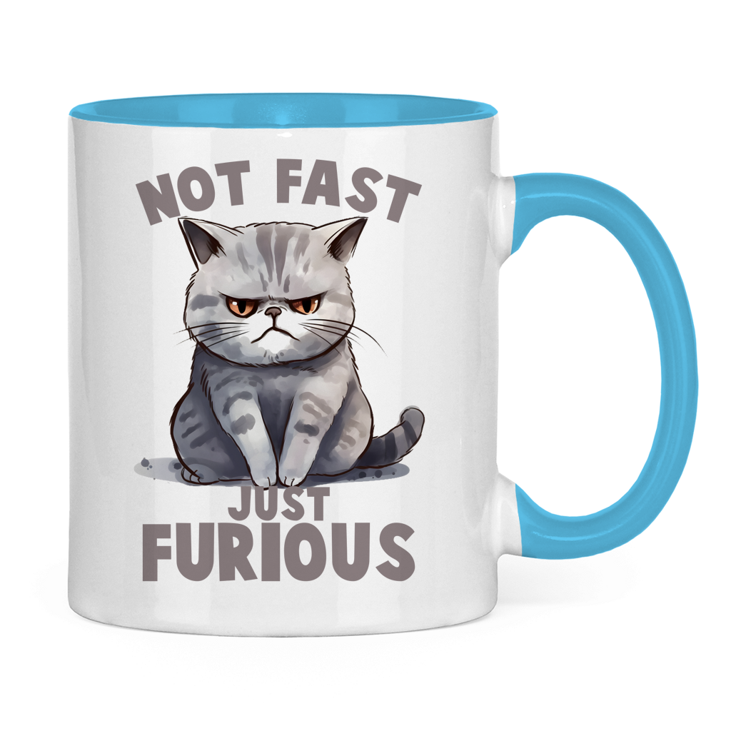 Tasse zweifarbig mit Katzen Motiv: just Furious