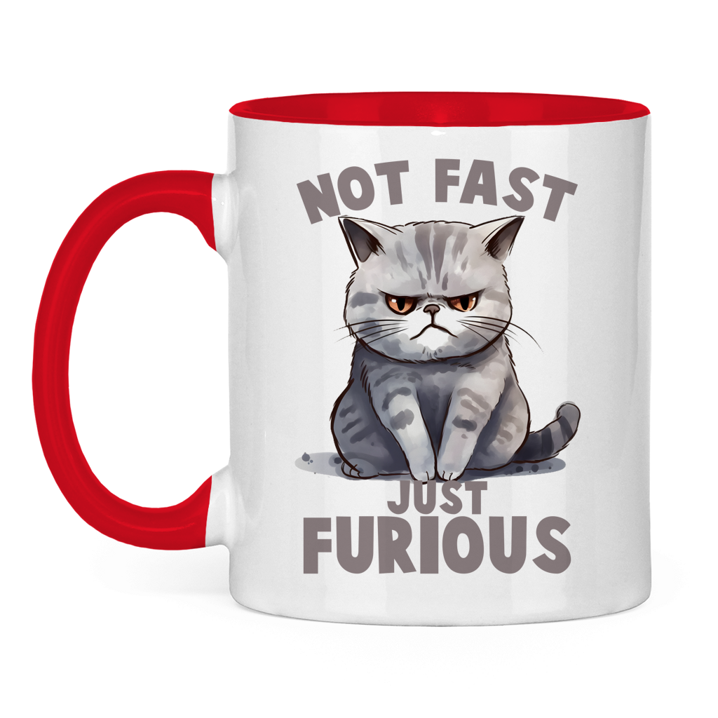 Tasse zweifarbig mit Katzen Motiv: just Furious