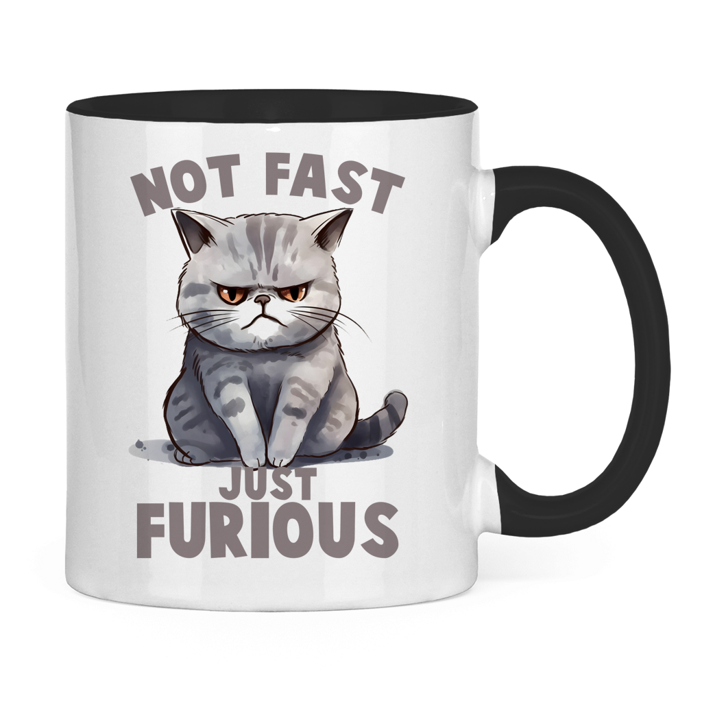 Tasse zweifarbig mit Katzen Motiv: just Furious