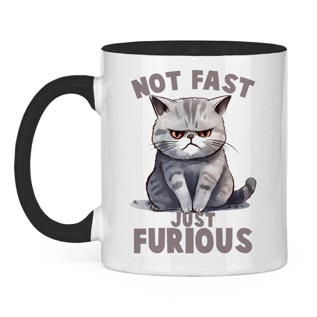 Tasse zweifarbig mit Katzen Motiv: just Furious