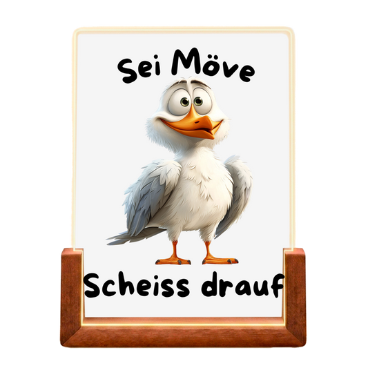 Beleuchteter Bilderrahmen Möve mit Motiv: scheiss drauf