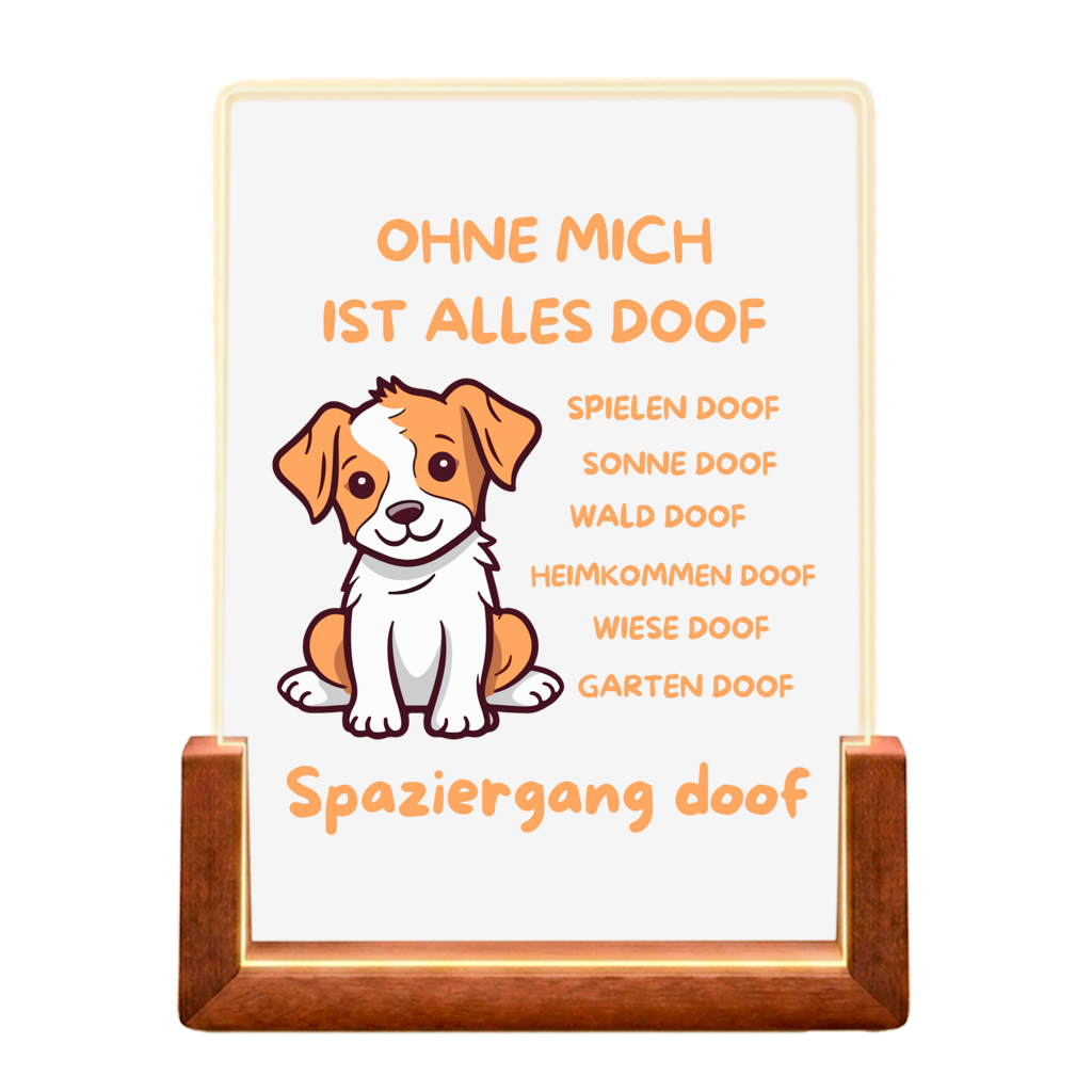 Beleuchteter Bilderrahmen Hund mit Motiv: ohne mich
