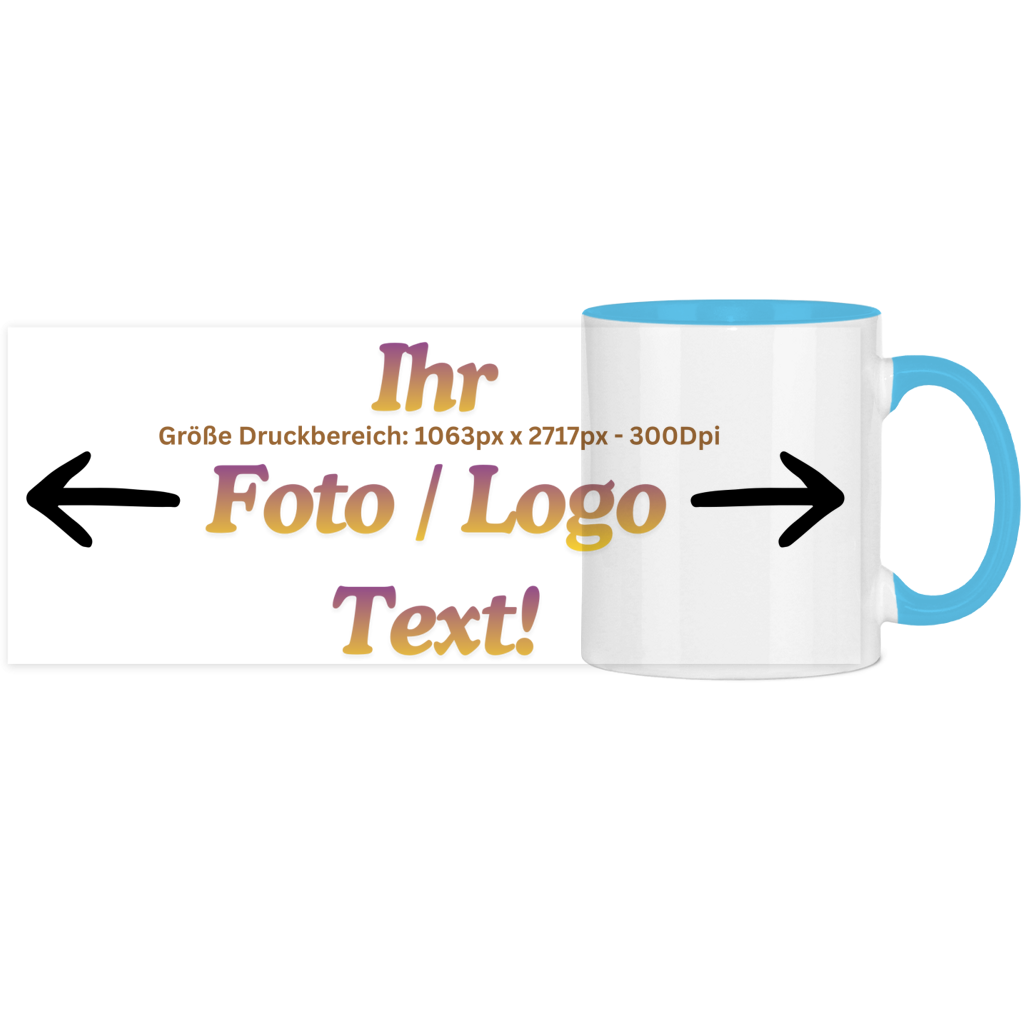 Panorama Tasse zweifarbig mit ihrem Foto / Text