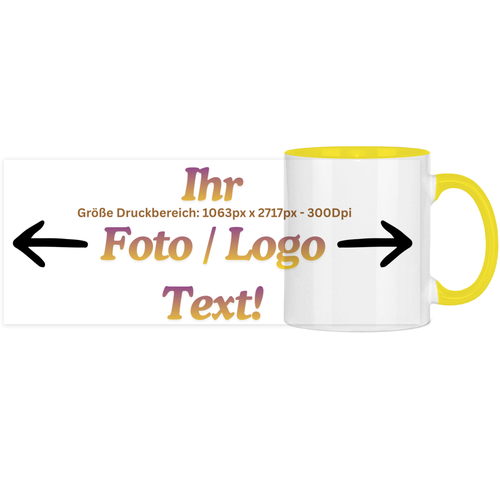 Panorama Tasse zweifarbig mit ihrem Foto / Text