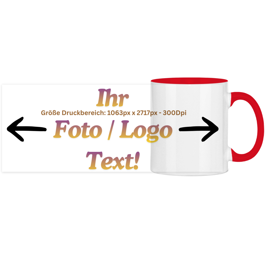 Panorama Tasse zweifarbig mit ihrem Foto / Text