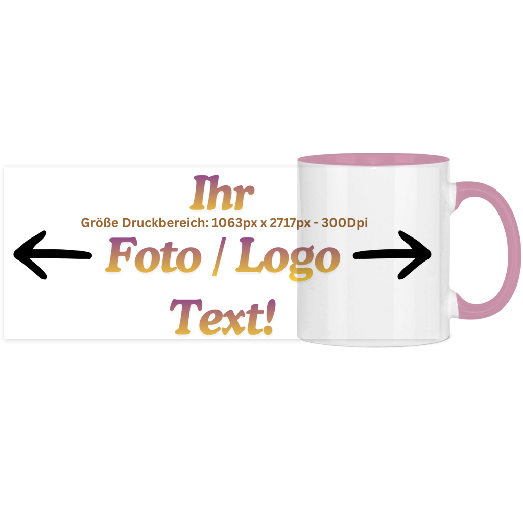 Panorama Tasse zweifarbig mit ihrem Foto / Text