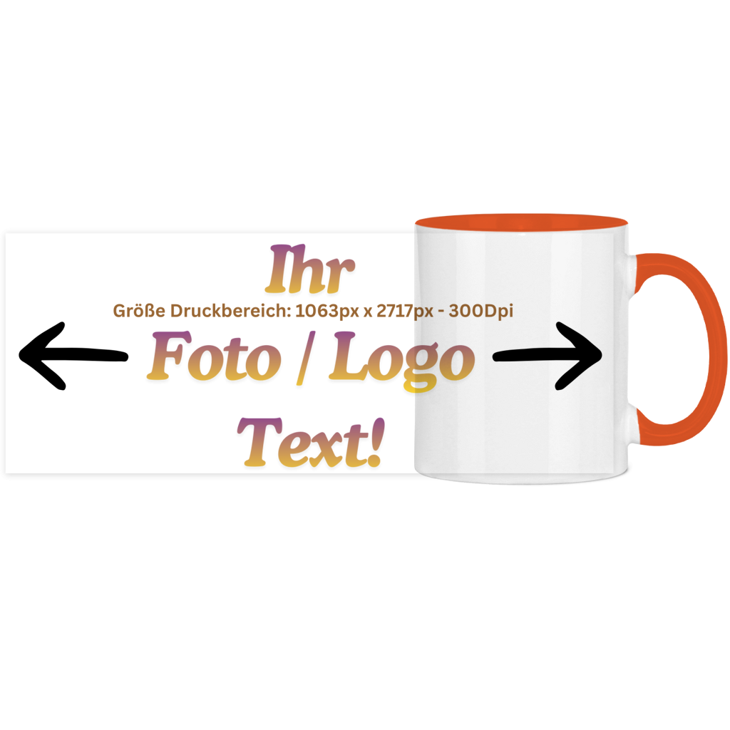 Panorama Tasse zweifarbig mit ihrem Foto / Text