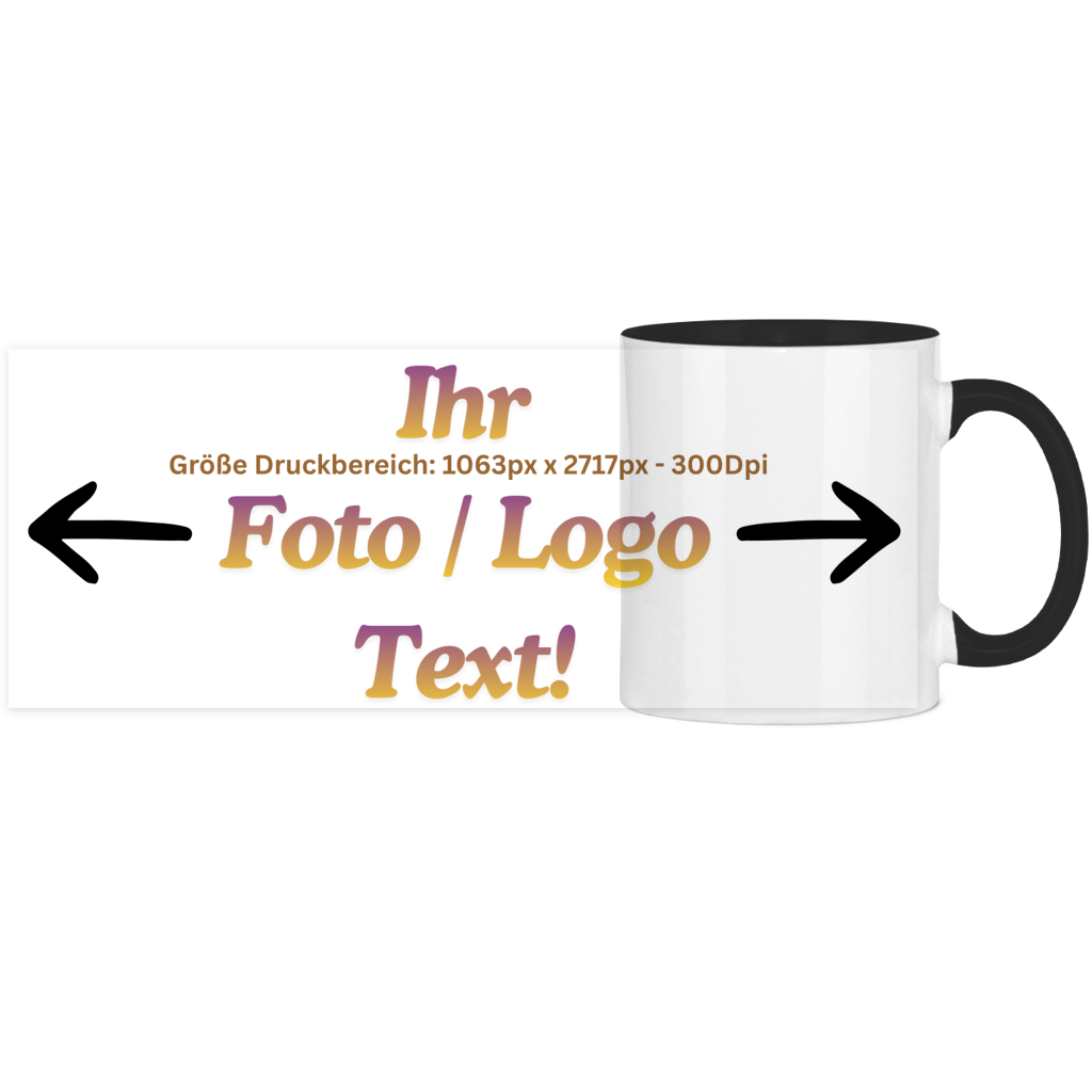 Panorama Tasse zweifarbig mit ihrem Foto / Text