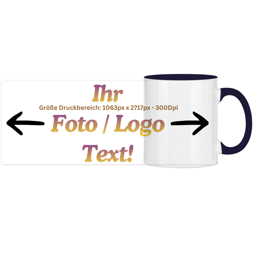 Panorama Tasse zweifarbig mit ihrem Foto / Text
