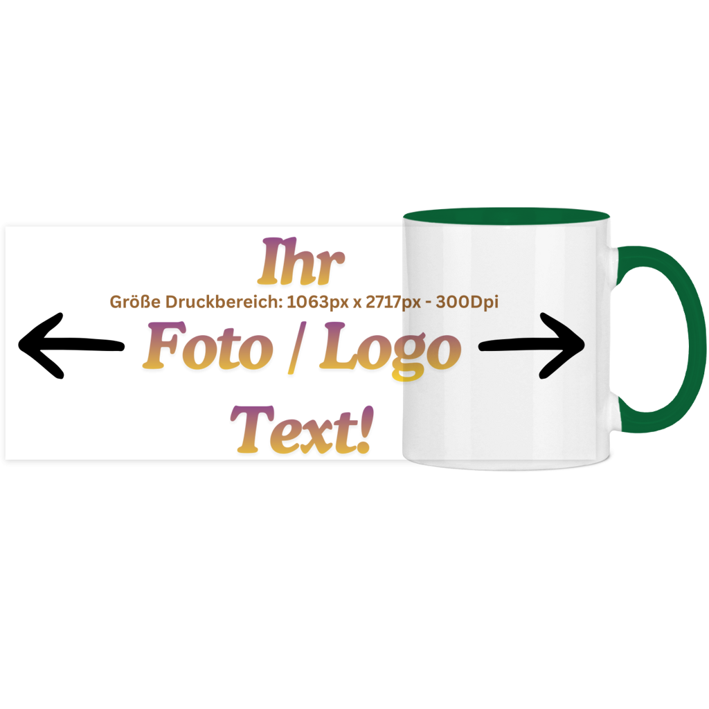 Panorama Tasse zweifarbig mit ihrem Foto / Text