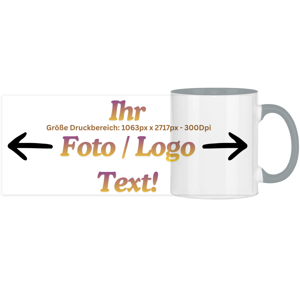 Panorama Tasse zweifarbig mit ihrem Foto / Text