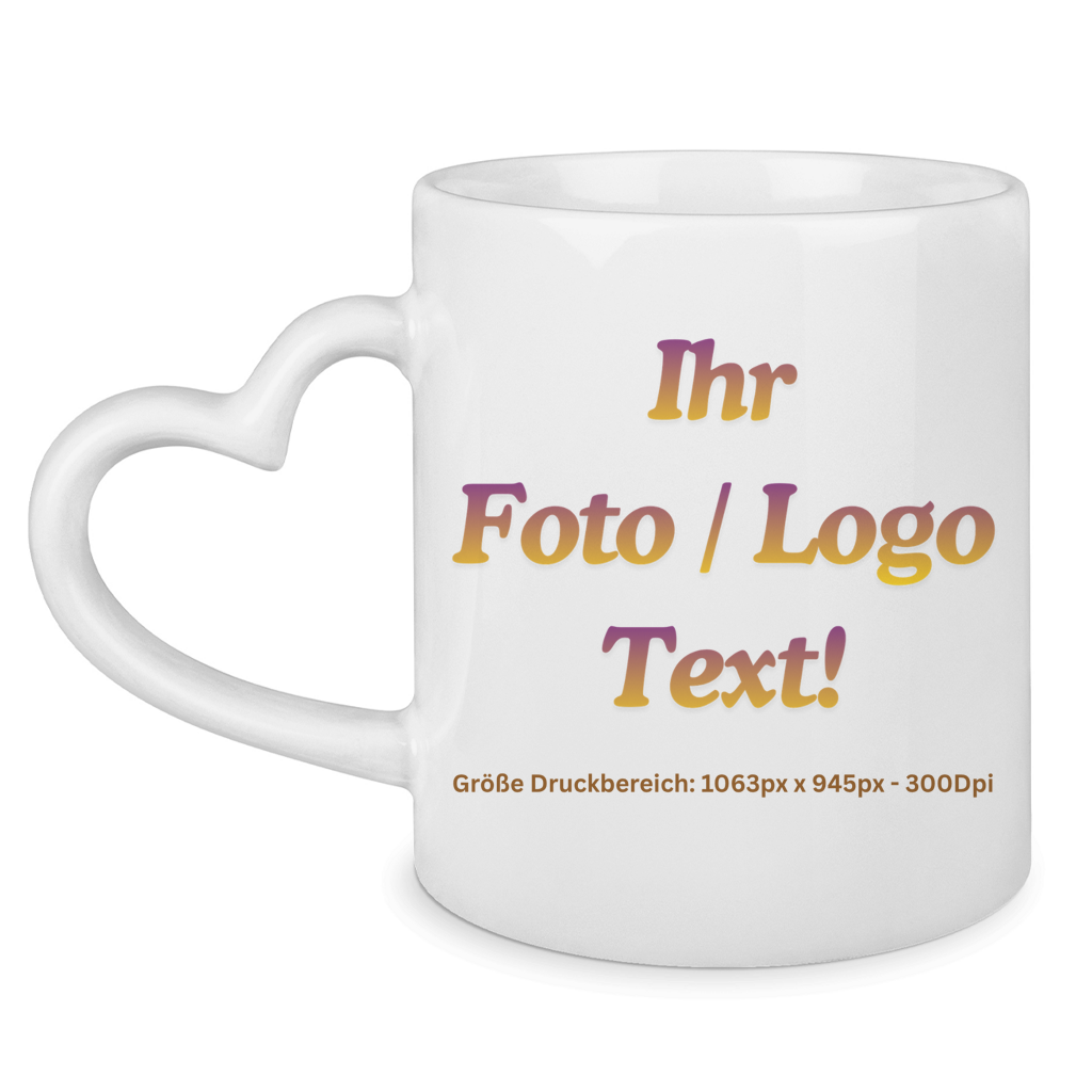 Tasse mit Herzhenkel mit ihrem Foto / Text