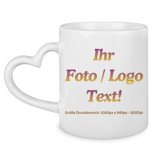 Tasse mit Herzhenkel mit ihrem Foto / Text