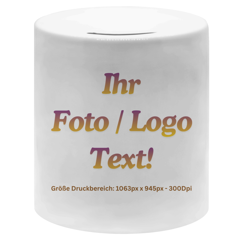 Money box mit ihrem Foto / Text