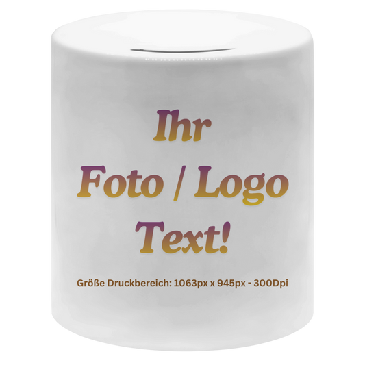 Money box mit ihrem Foto / Text